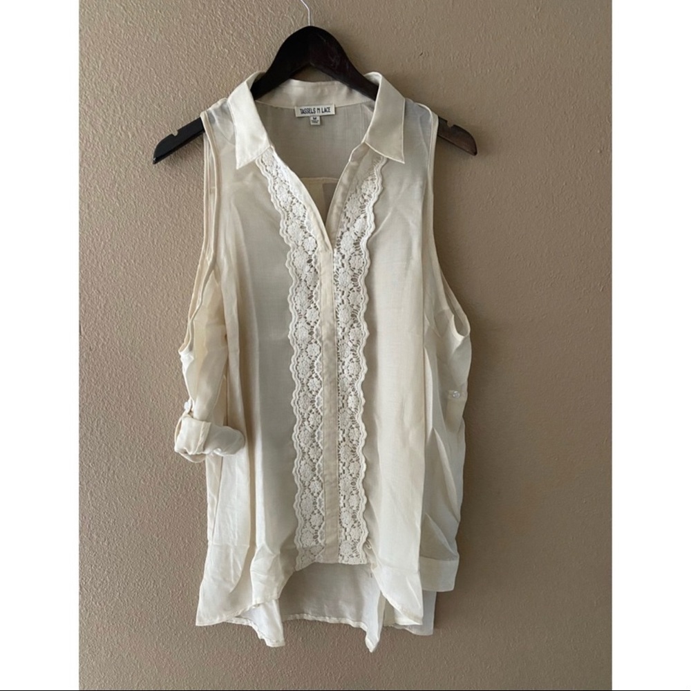 Button Down Open Shoulder Blouse - Picture 4 of 4